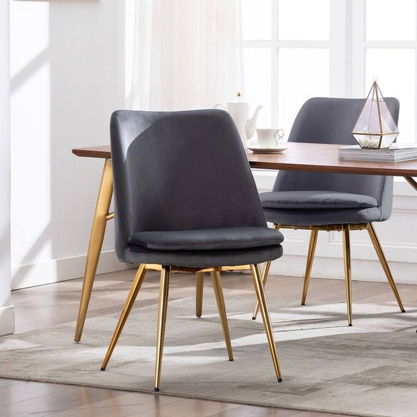 Porthos Home Tori Dining Chair | Grey Velvet | Gold Legs | TFC105 | Brand New