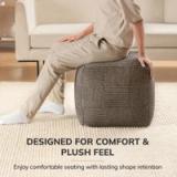 Marta 20” Mocha Grid Upholstered Pouf Ottoman – Brand New 3