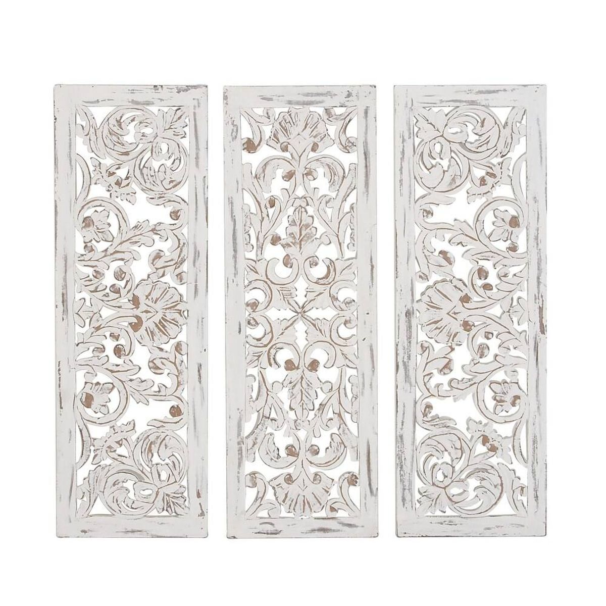 Wooden Handmade Intricately Carved Floral Wall Decor – Set of 3 | Brand New 4