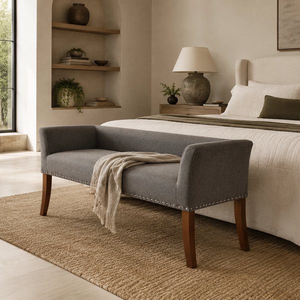 Porthos Home Nevis Upholstered Bench | Grey | QY063A GRY | Brand New