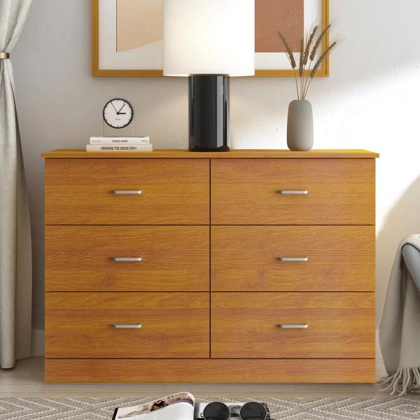 Allyannah 47” 6-Drawer Double Dresser – Amber Walnut | Brand New in Box