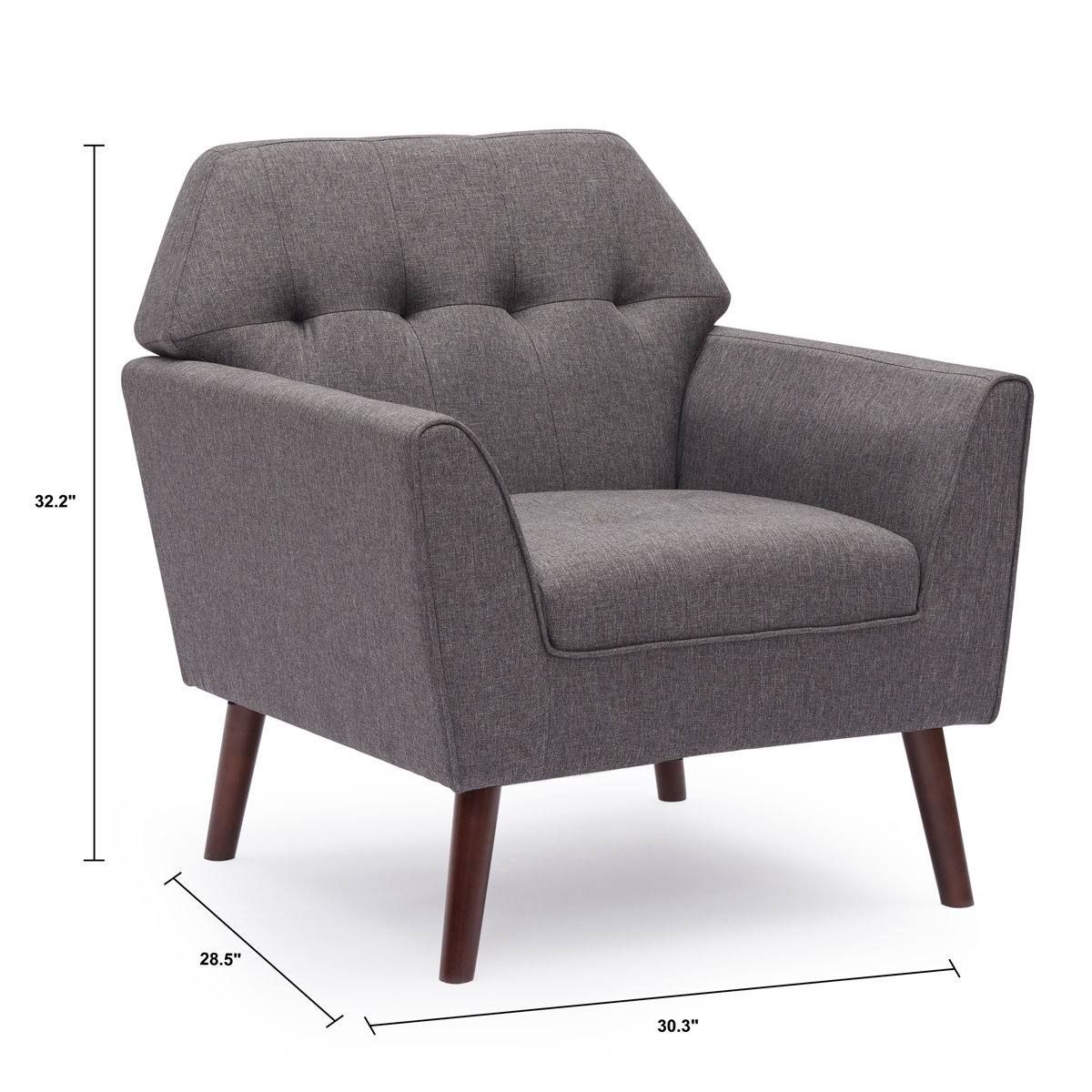 Mid-Century Modern Accent Arm Chair – Grey | Solid Wood Frame 4