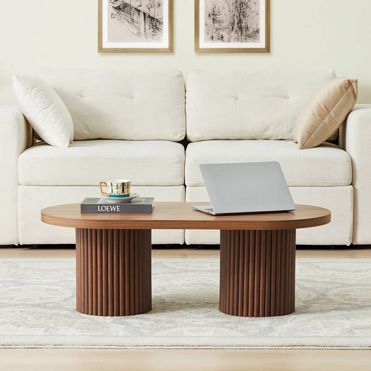39.38” W Oval Coffee Table – Walnut | Modern Wood Look | Brand New 3