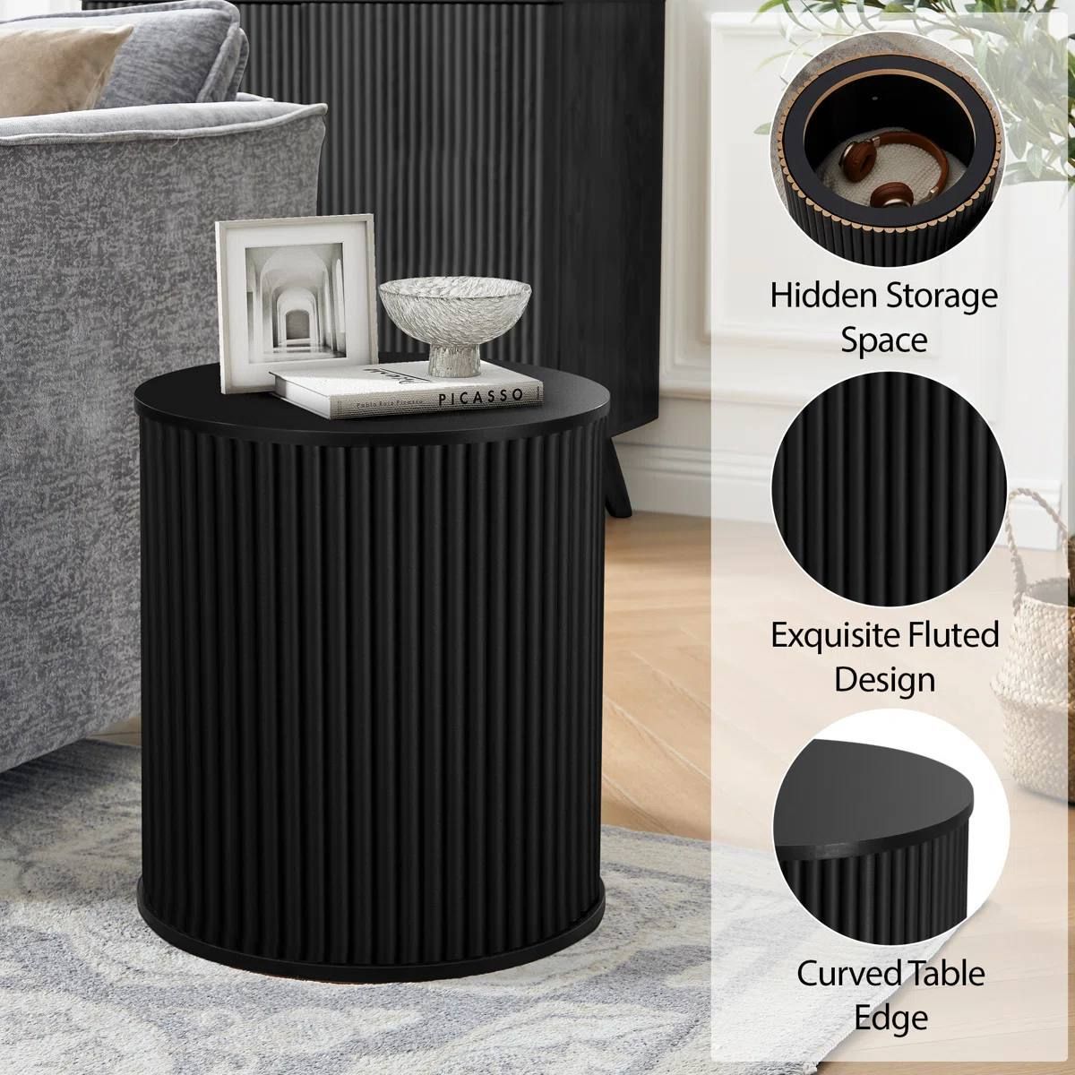 Fluted Round End Tables | Black | ZZ-BLK-W62202H40-MT | New in Box 2