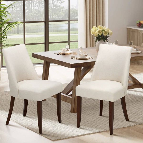  Parsons Upholstered Dining Chair | Beige | Solid Wood Side Chair | WF-C351-BE | New (open box)