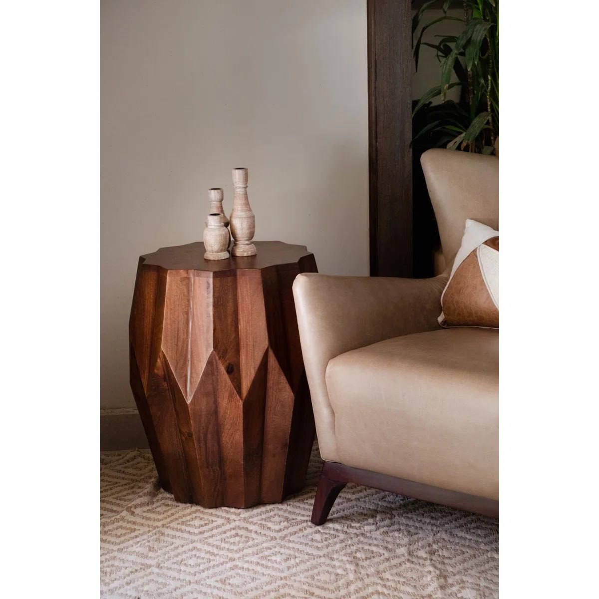 Azevedo Solid Wood Drum End Table – Deep Brown | Brand New in Box 3