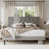 Hegg Linen Tufted Upholstered Platform Bed – Full – Light Gray 3