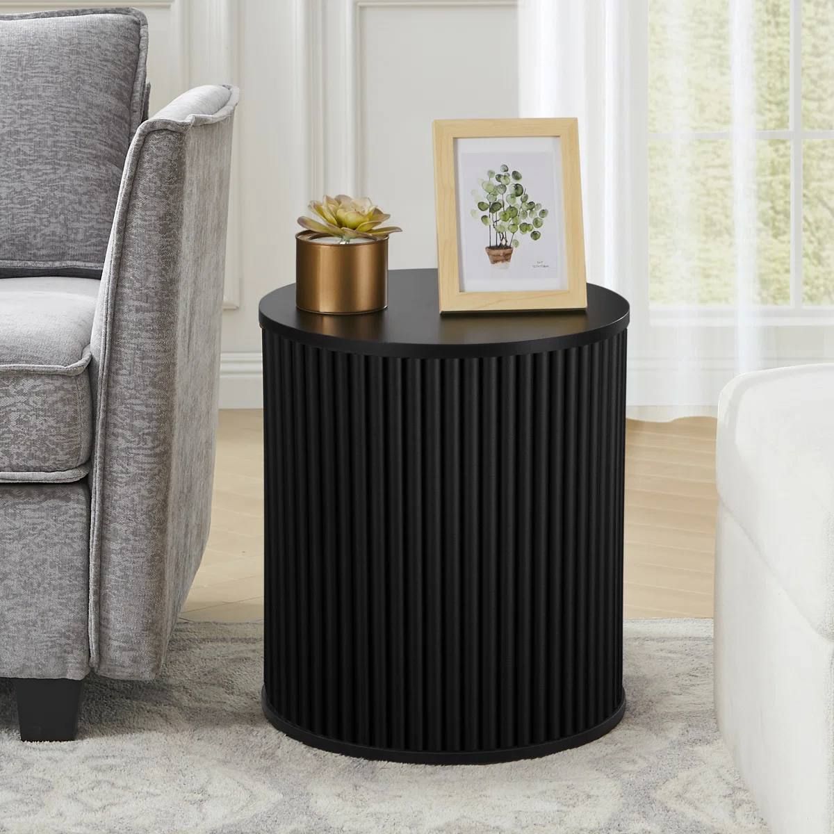 Fluted Round End Tables | Black | ZZ-BLK-W62202H40-MT | New in Box 1