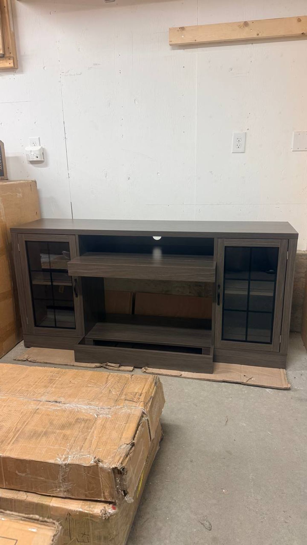 3-Sided Farmhouse TV Stand for TVs up to 75” – Dark Brown 4