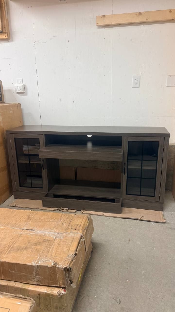 3-Sided Farmhouse TV Stand for TVs up to 75” – Dark Brown 4
