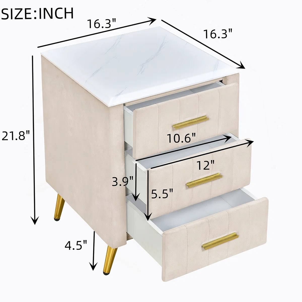 Ameswood Upholstered Wooden Nightstand with 3 Drawers 7