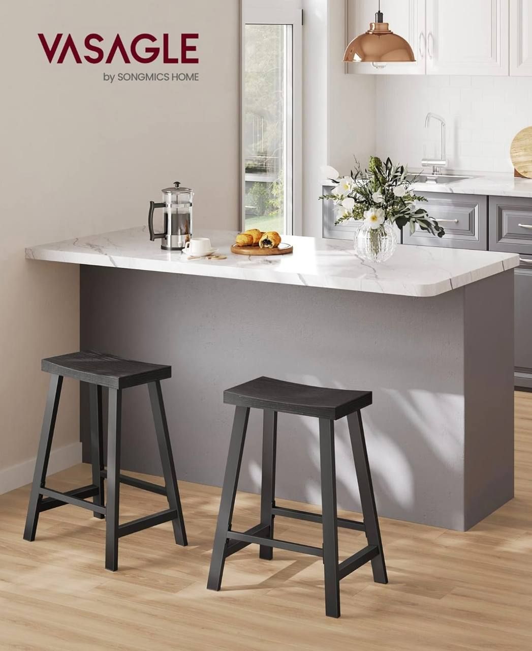 VASAGLE Bar Stools Set of 2 ULBC074B56 – Industrial Bar Chairs with Footrest NEW 1