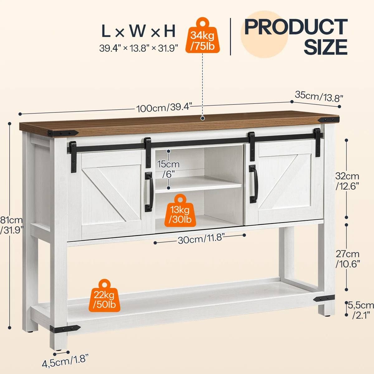 Ordonez 31.9” Console Table with Shelves – Oak & Antique White 7