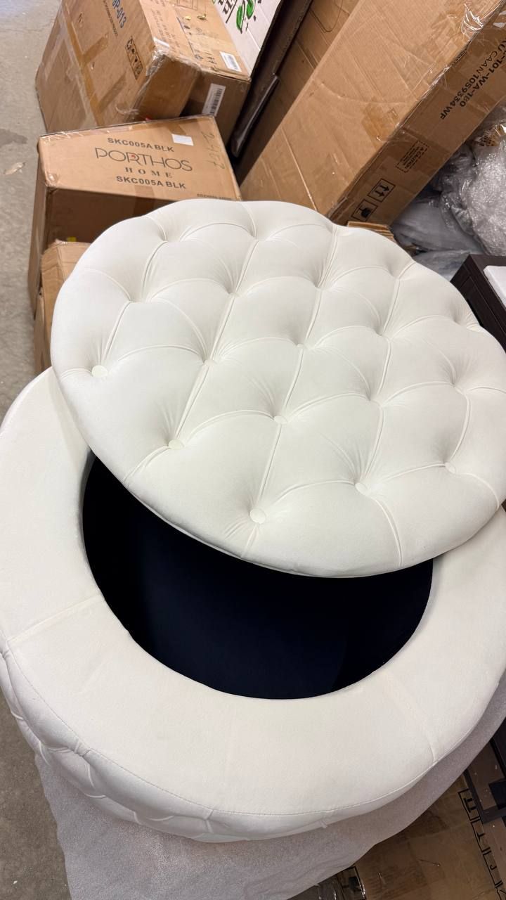 Porthos Home Fiene Round Storage Ottoman – Cream 8
