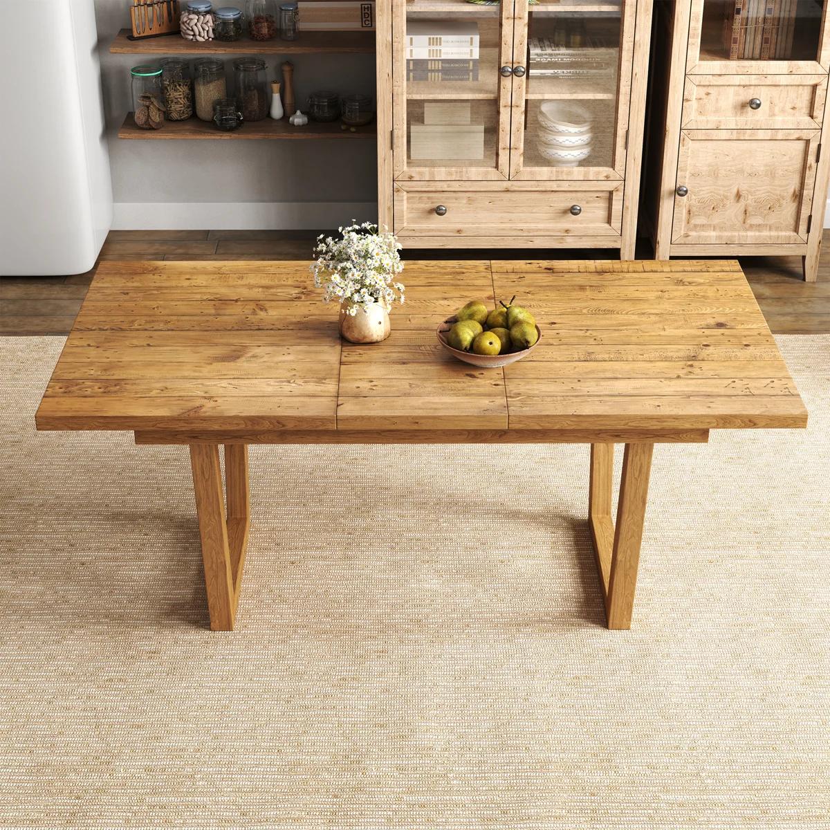 Extendable Solid Wood Dining Table – Brown | Farmhouse Style 3