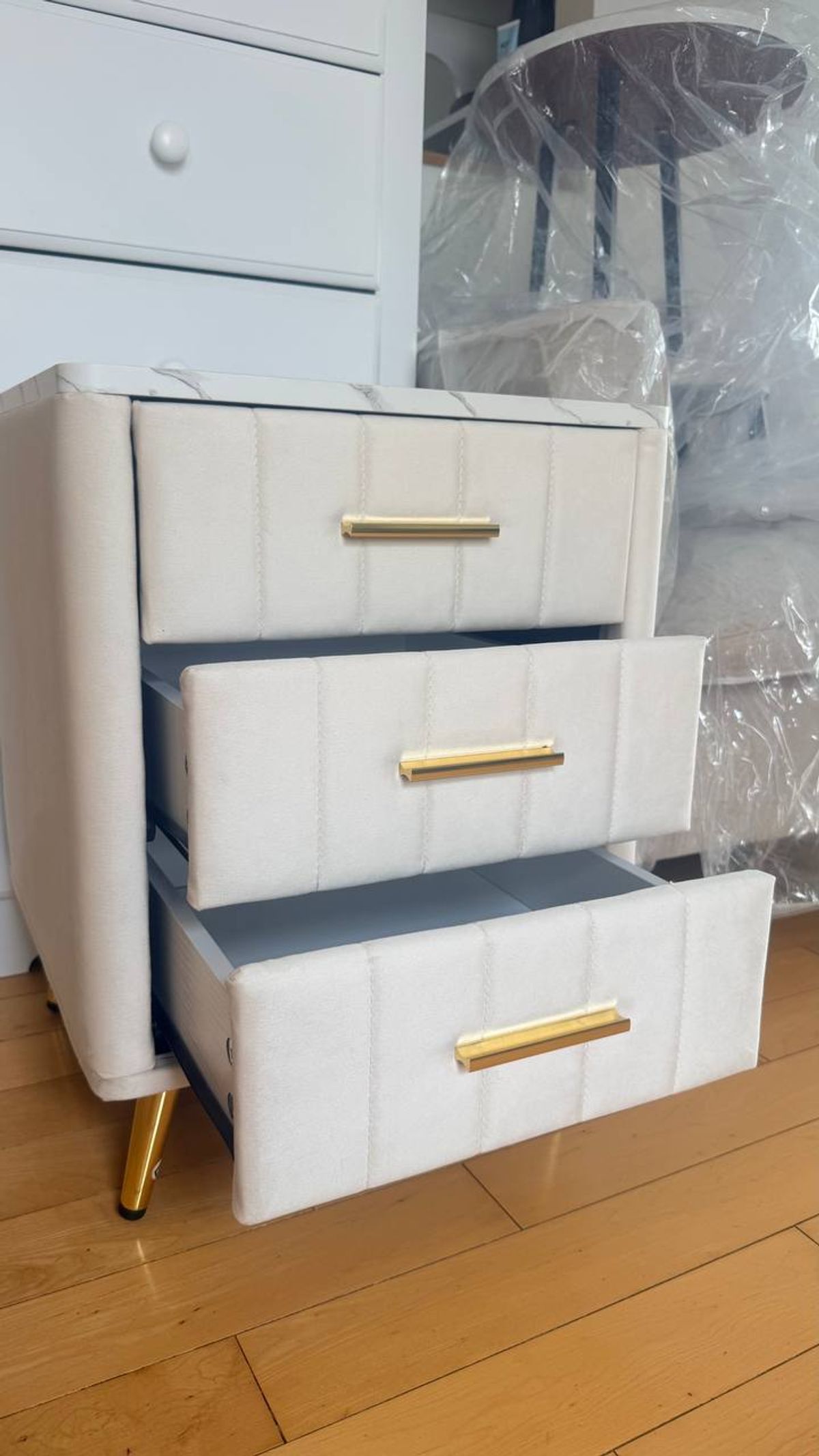 Ameswood Upholstered Wooden Nightstand with 3 Drawers 8