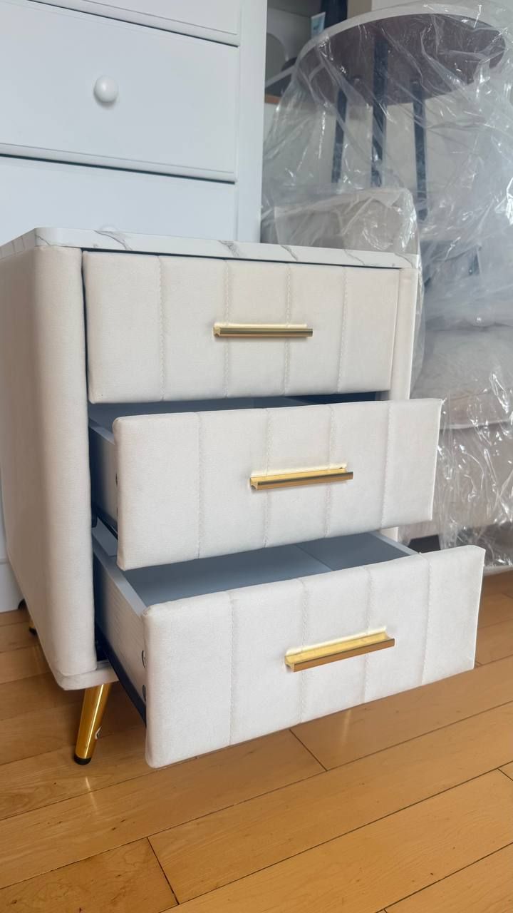 Ameswood Upholstered Wooden Nightstand with 3 Drawers 8