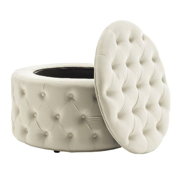 Porthos Home Fiene Round Storage Ottoman – Cream