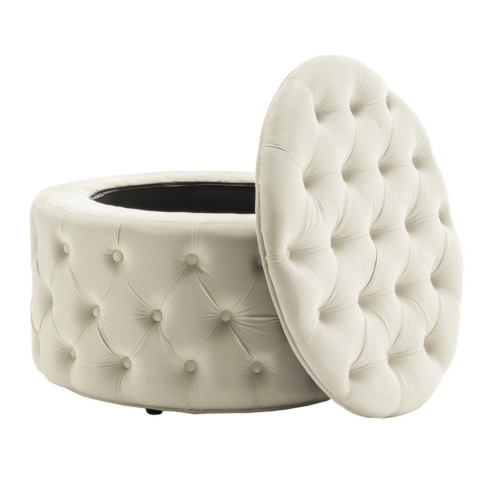 Porthos Home Fiene Round Storage Ottoman – Cream 2