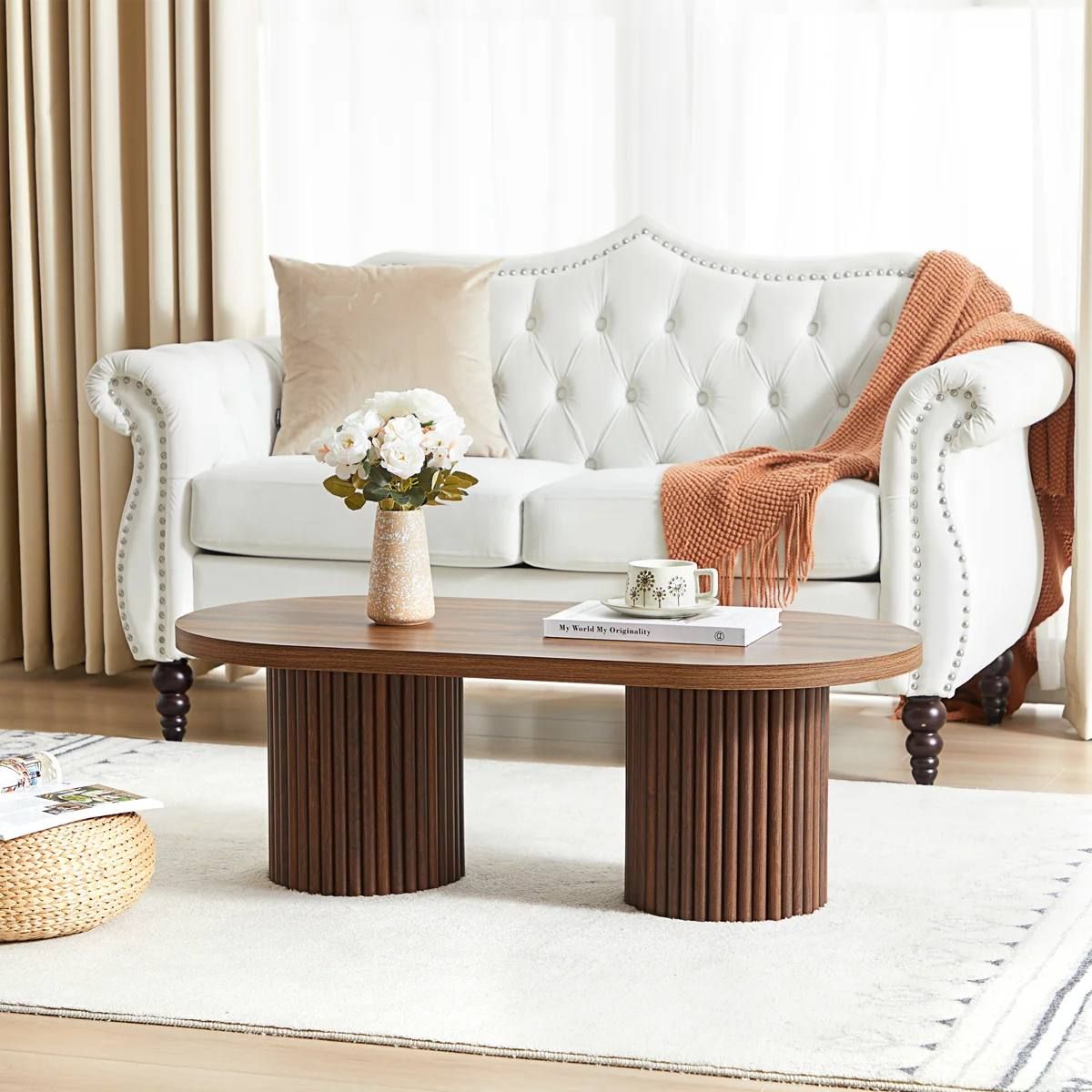 39.38” W Oval Coffee Table – Walnut | Modern Wood Look | Brand New 2