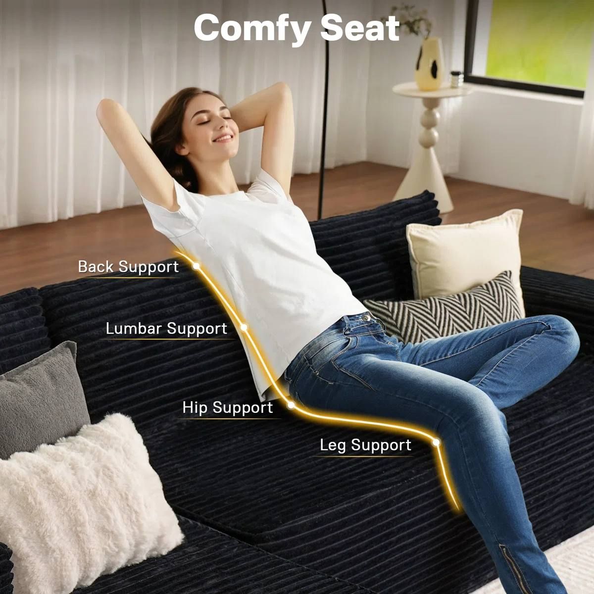 Black Corduroy Cloud Loveseat – 2-Seat Sofa – Brand New 6