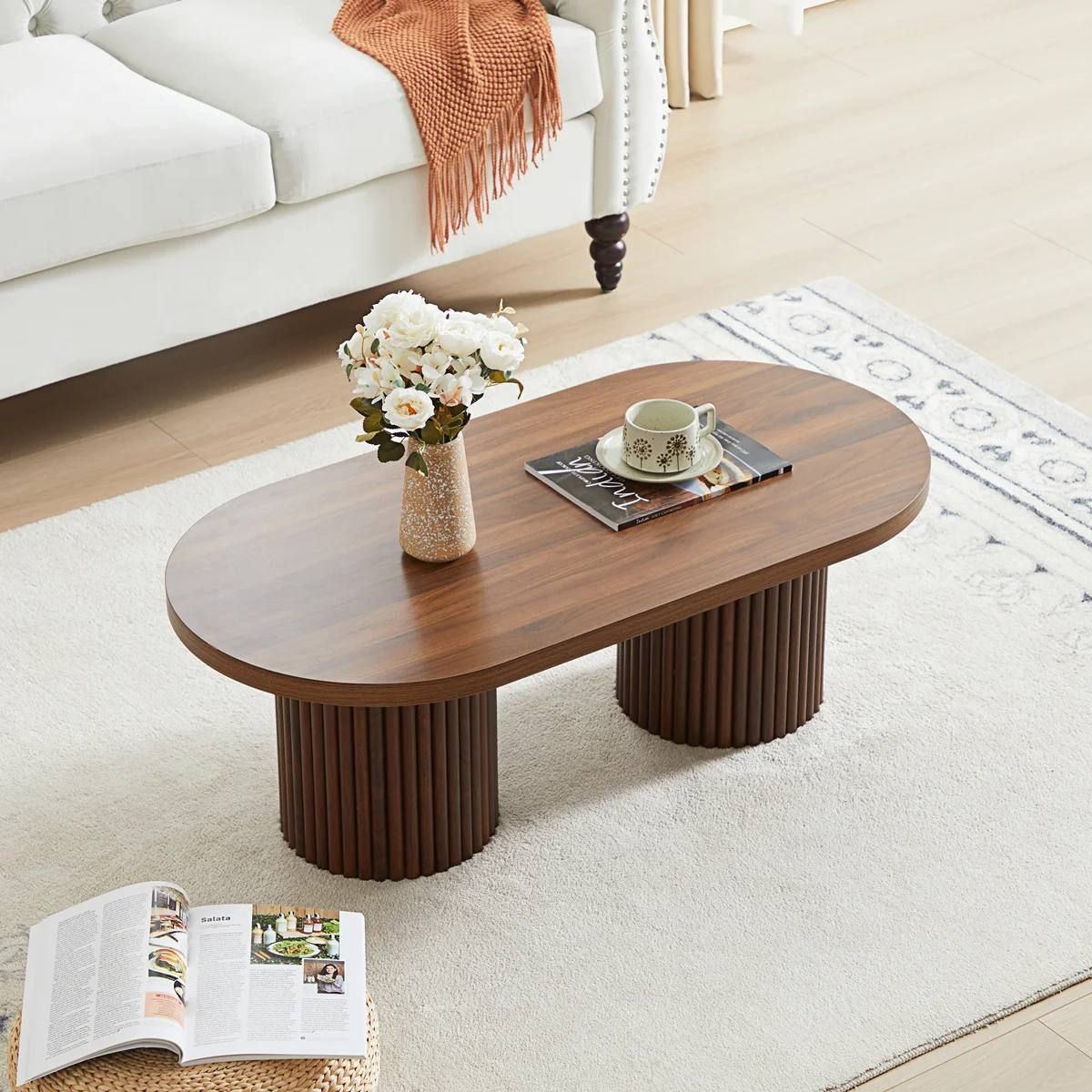 39.38” W Oval Coffee Table – Walnut | Modern Wood Look | Brand New 4