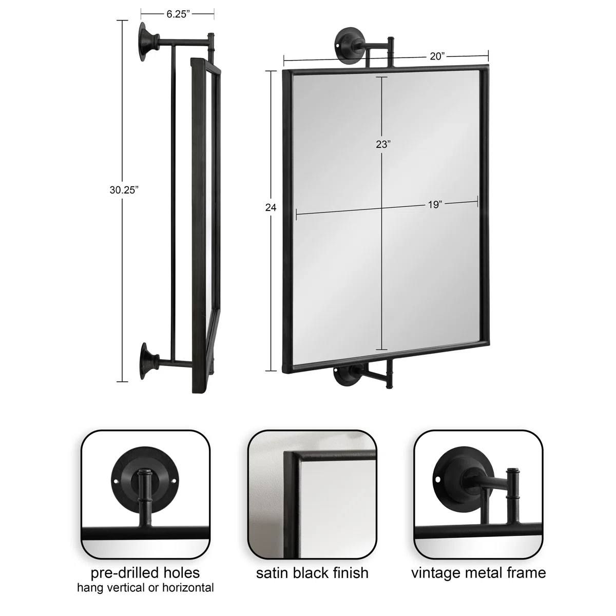 Dunnell Rectangle Pivot Bathroom Wall Mirror – Black 6