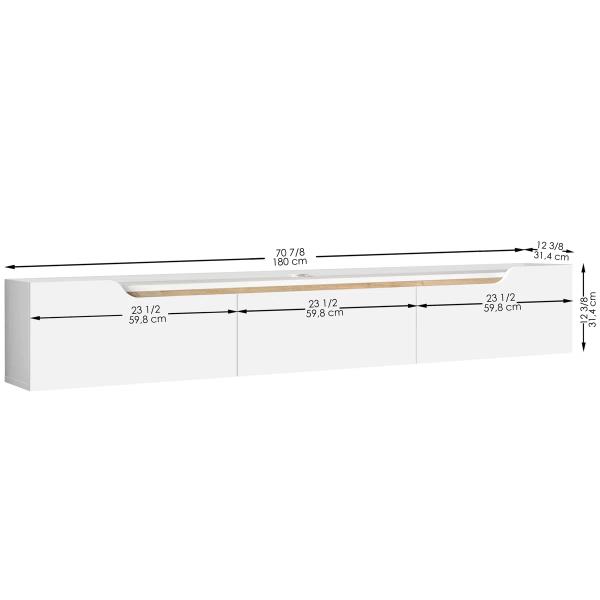 Wall-Mounted TV Stand 80” — White/Natural Wood | Eva | New