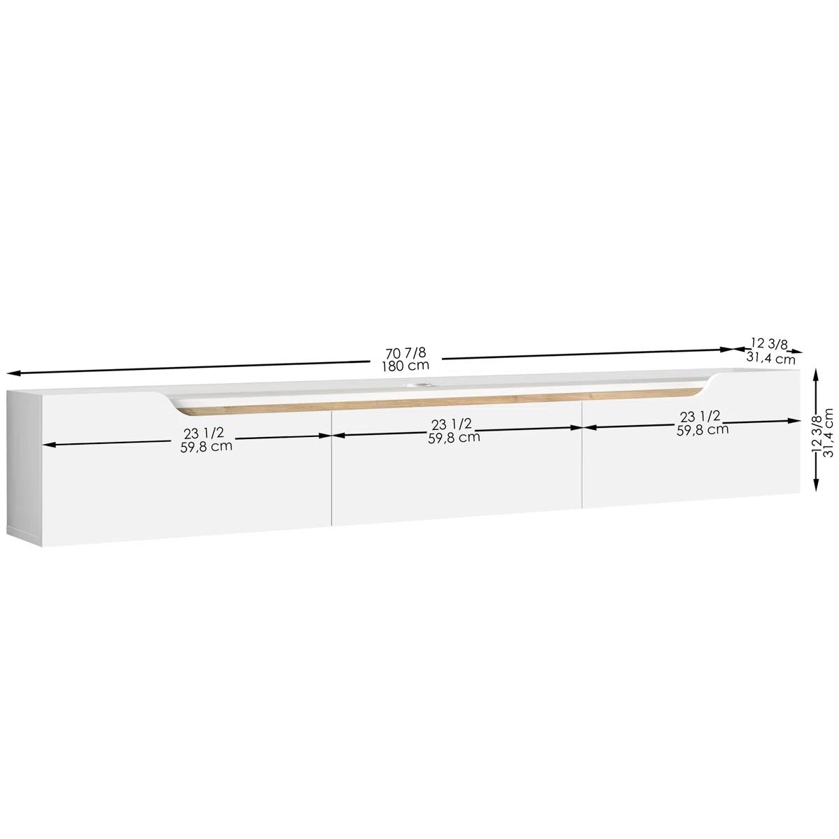 Wall-Mounted TV Stand 80” — White/Natural Wood | Eva | New 2