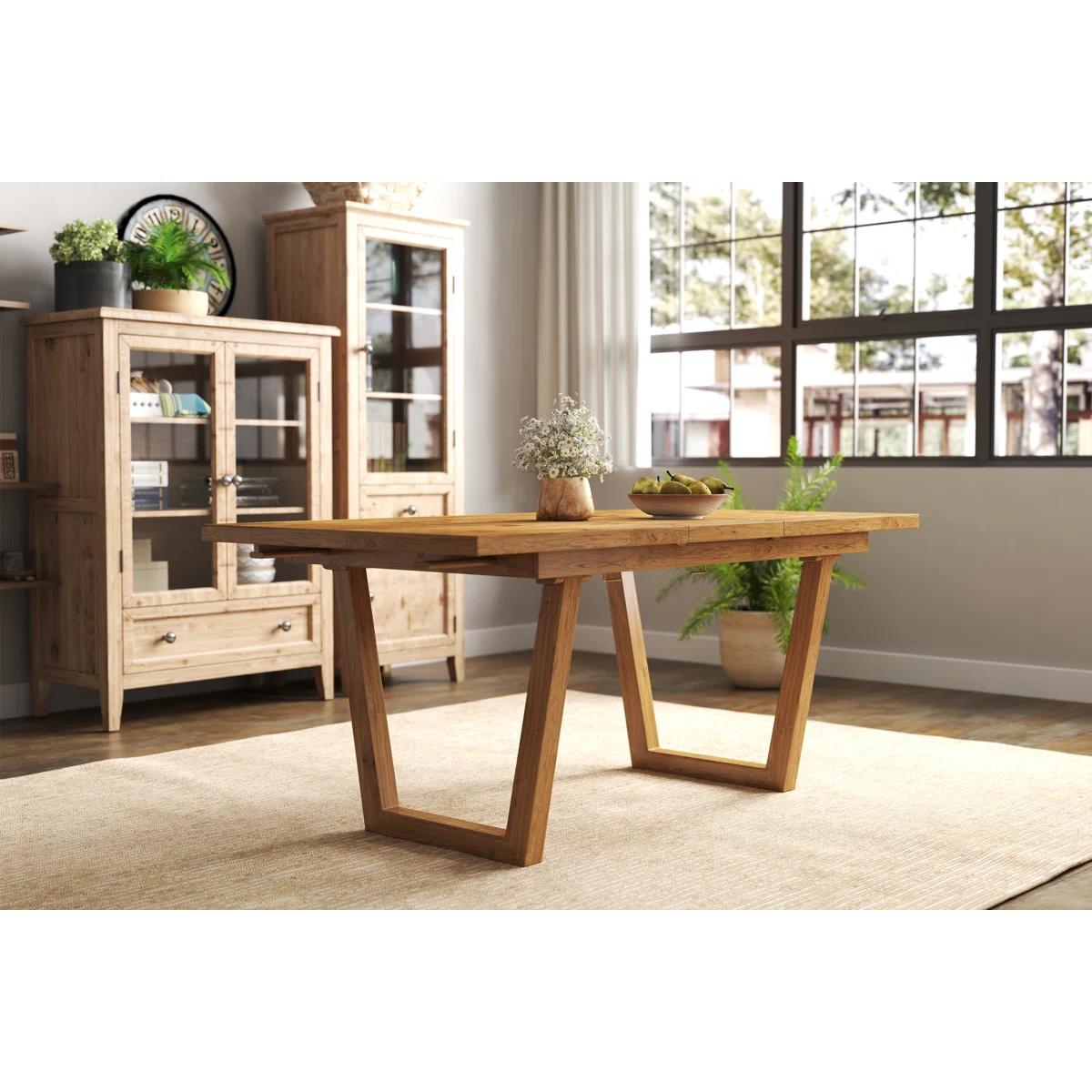 Extendable Solid Wood Dining Table – Brown | Farmhouse Style 9
