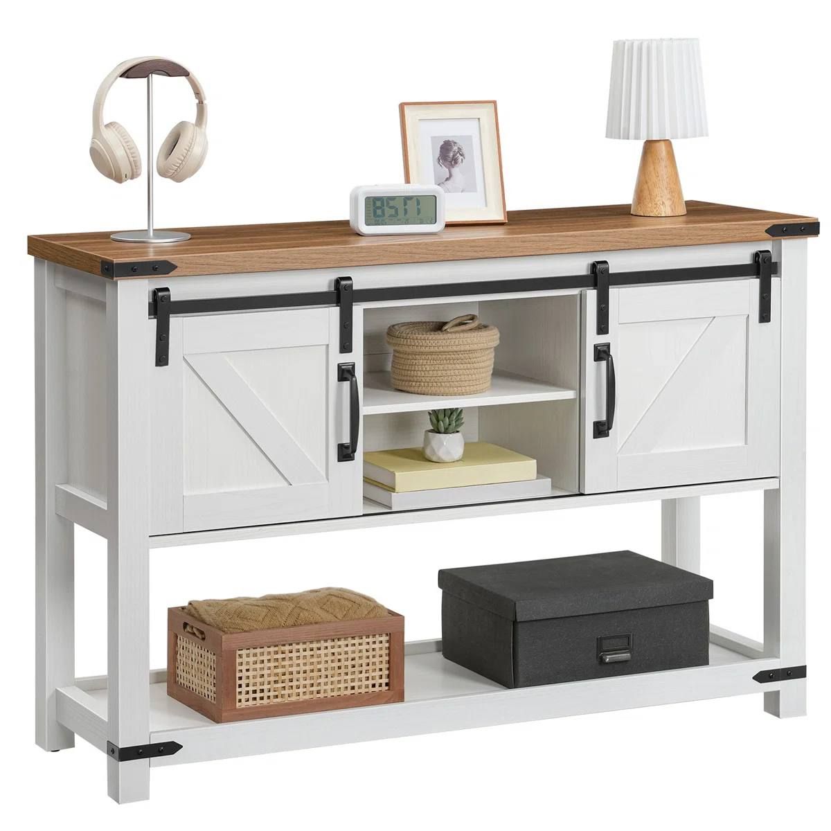 Ordonez 31.9” Console Table with Shelves – Oak & Antique White 4