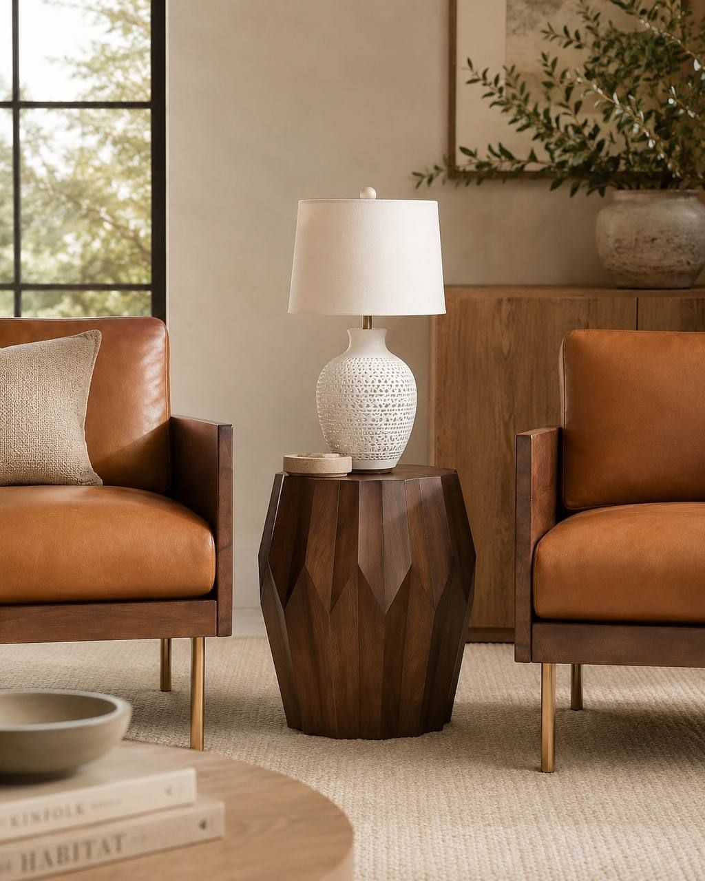 Azevedo Solid Wood Drum End Table ā Deep Brown | Brand New in Box 1