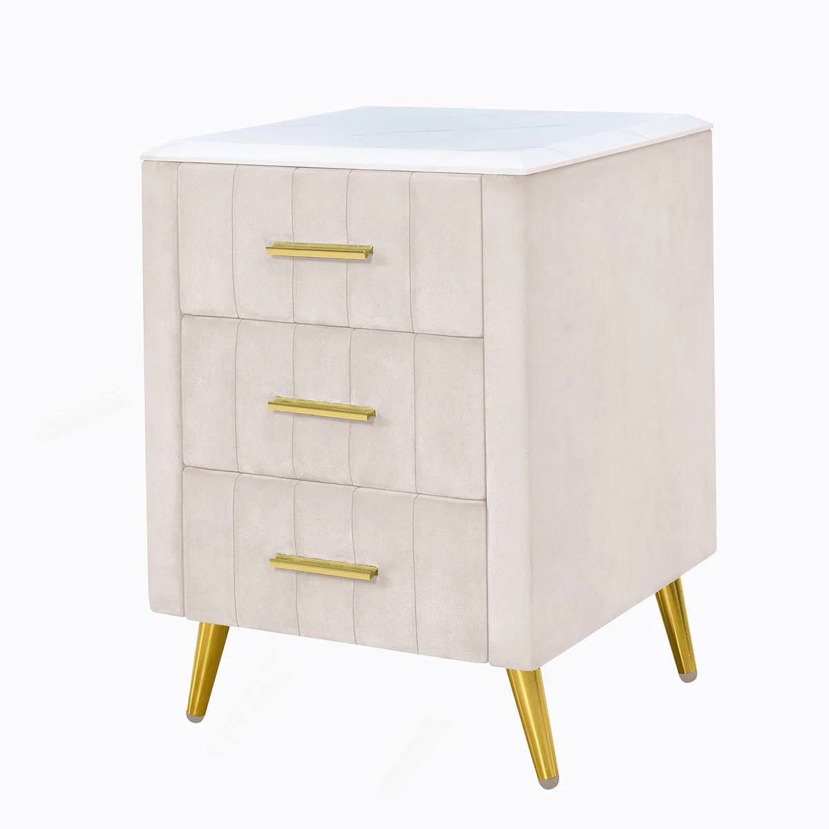 Ameswood Upholstered Wooden Nightstand with 3 Drawers 3