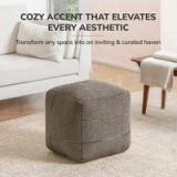Marta 20” Mocha Grid Upholstered Pouf Ottoman – Brand New 6