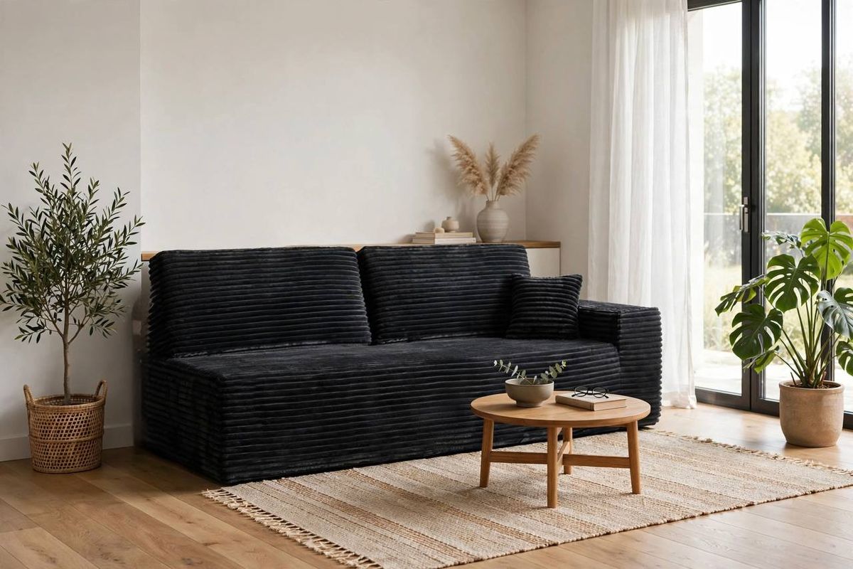 Black Corduroy Cloud Loveseat – 2-Seat Sofa – Brand New 1