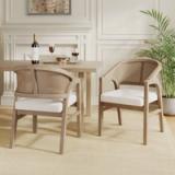 Stanley Wooden Dining Chairs Set of 2 | Cane Back | Upholstered Seat | Light Ash | Assembled 2