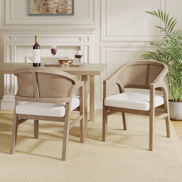Stanley Wooden Dining Chairs Set of 2 | Cane Back | Upholstered Seat | Light Ash | Assembled