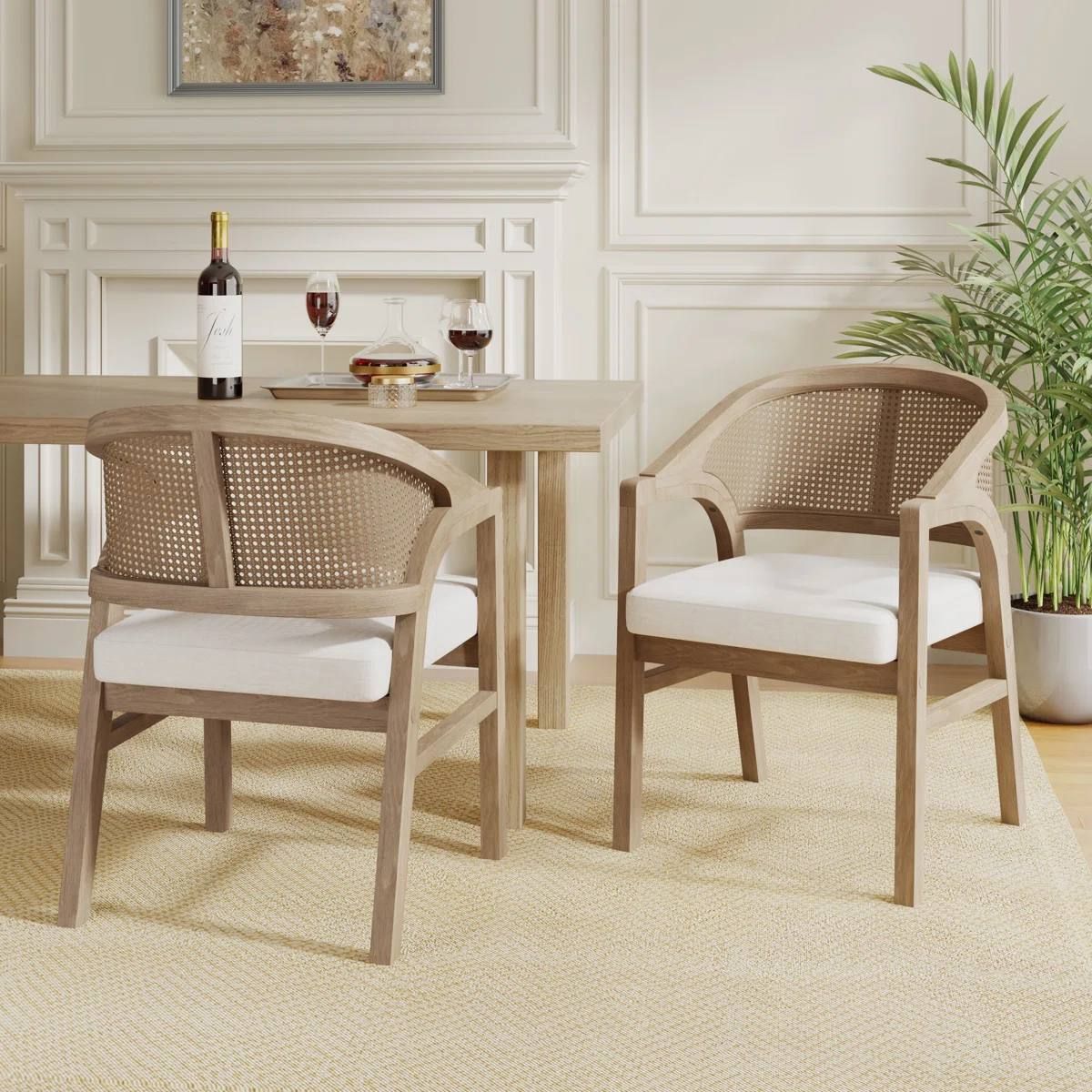 Stanley Wooden Dining Chairs Set of 2 | Cane Back | Upholstered Seat | Light Ash | Assembled 2