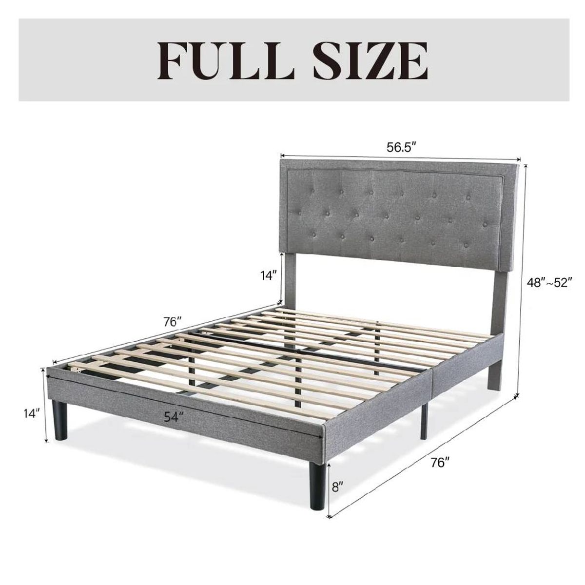 Hegg Linen Tufted Upholstered Platform Bed – Full – Light Gray 2