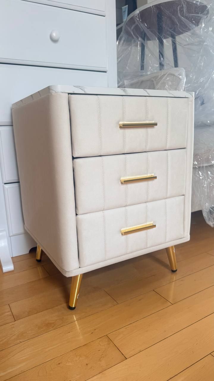 Ameswood Upholstered Wooden Nightstand with 3 Drawers 6