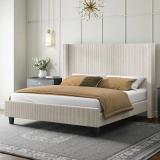 Wauseon Corduroy Upholstered Bed – King, Cream 1