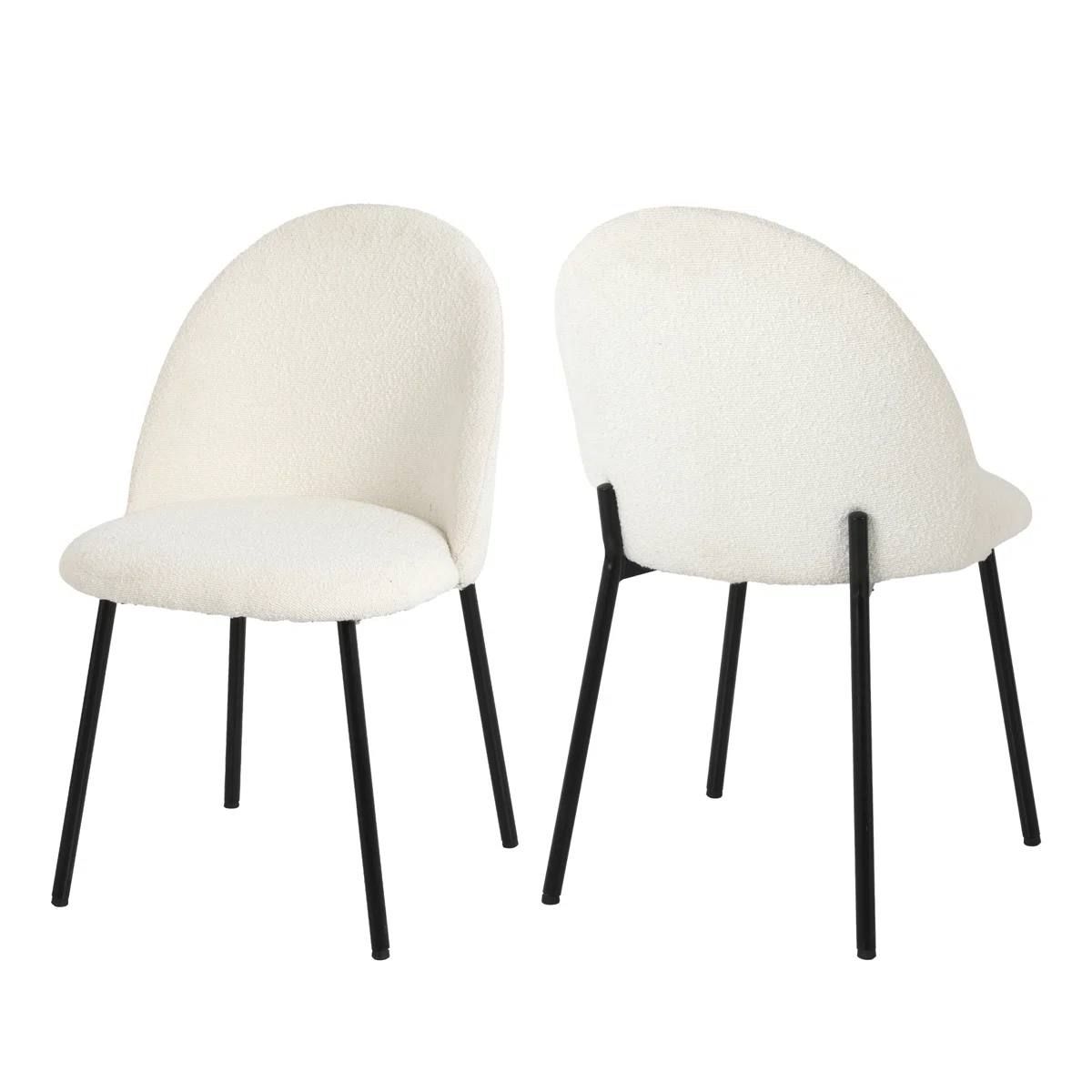 Modern Boucle Dining Chairs – Set of 2 | White Upholstered Chairs with Black Metal Legs | Brand New 4