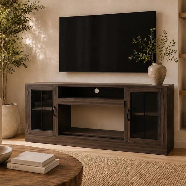 3-Sided Farmhouse TV Stand for TVs up to 75” – Dark Brown