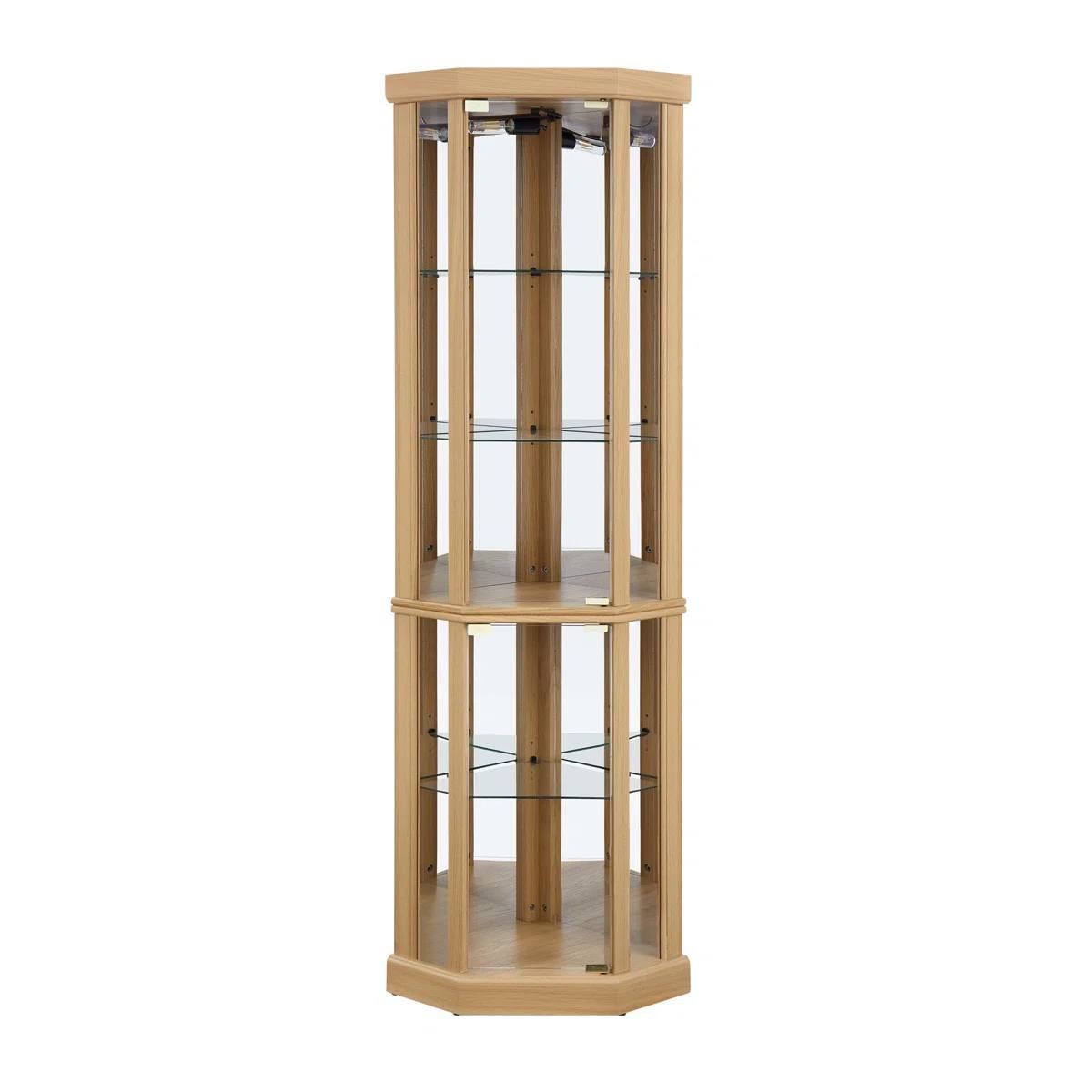 Therris Corner Lighted Curio Cabinet | Oak | Assembled 9