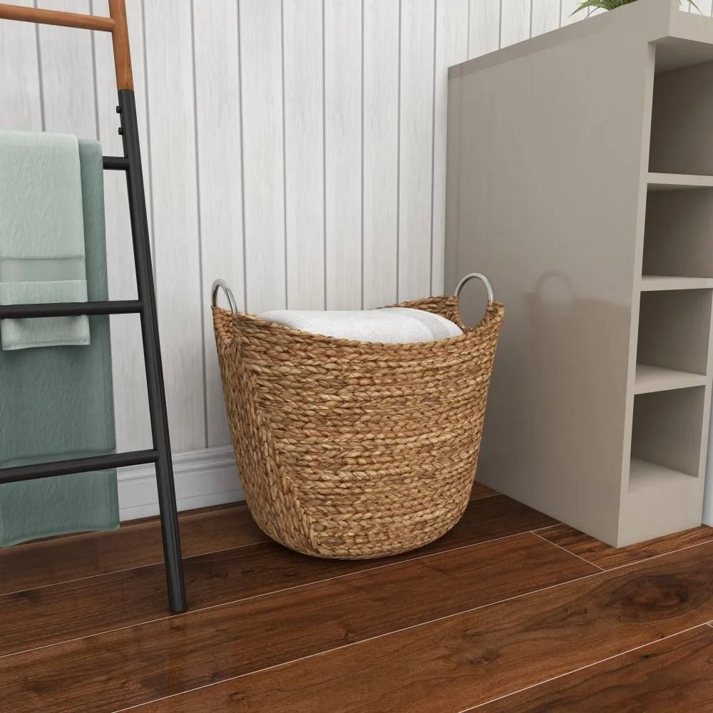 Milnor Seagrass Handmade Woven Storage Basket – Brown/Silver | Brand New 5