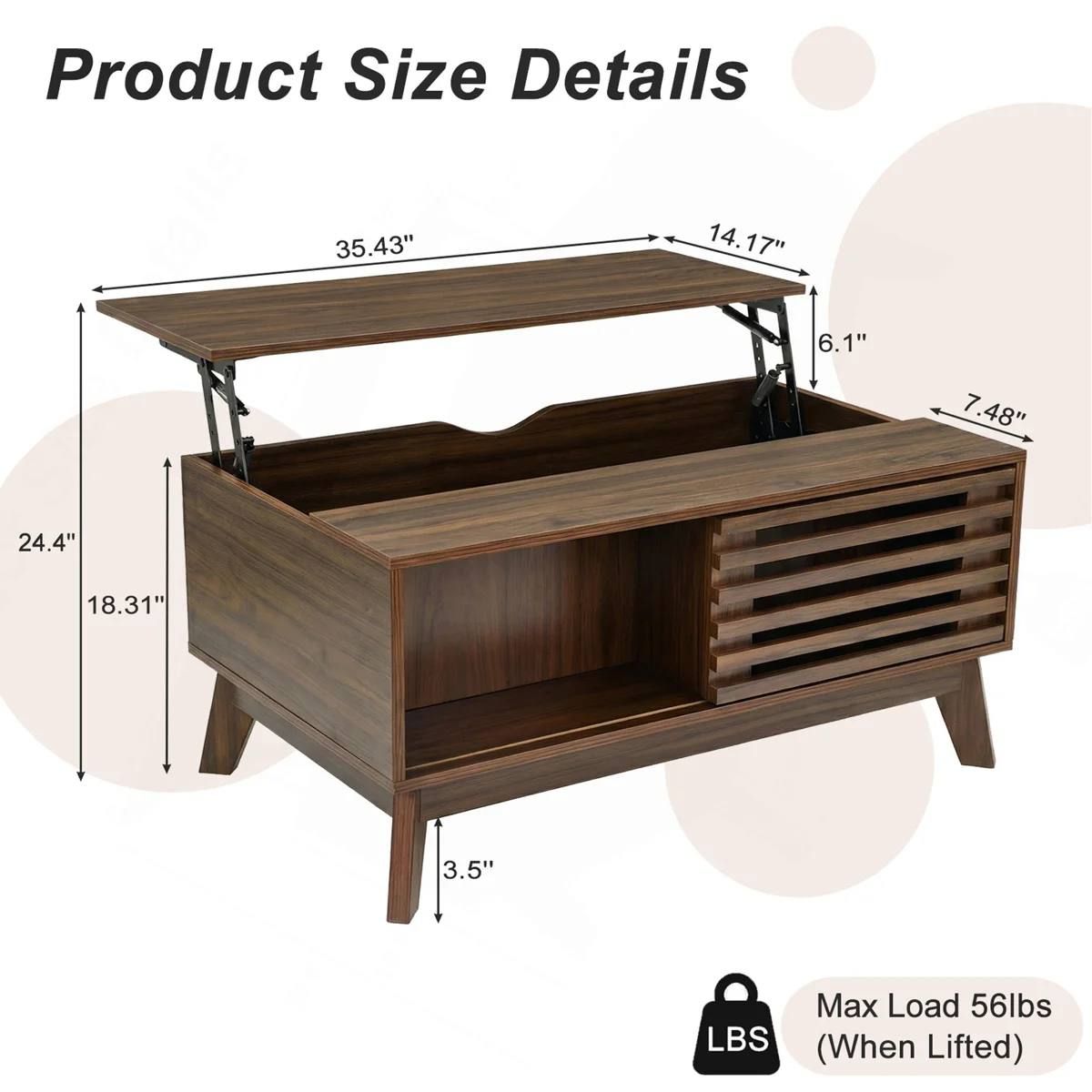 Lift Top Coffee Table with Storage – Walnut 3