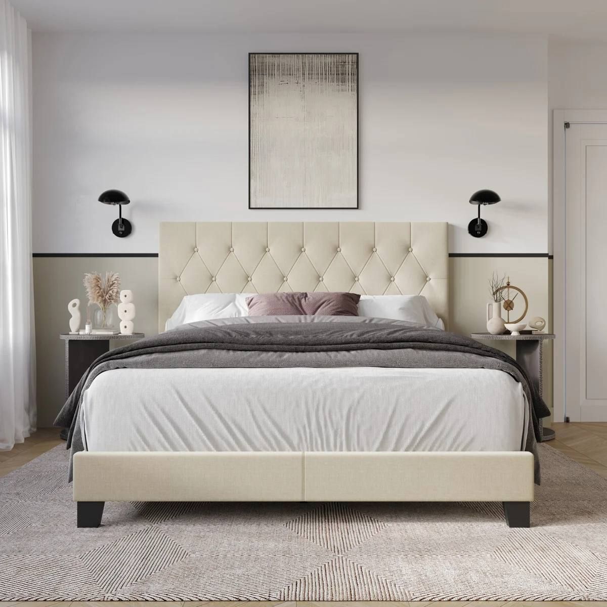 Ambrey Upholstered Queen Bed – Beige | Brand New in Box 1