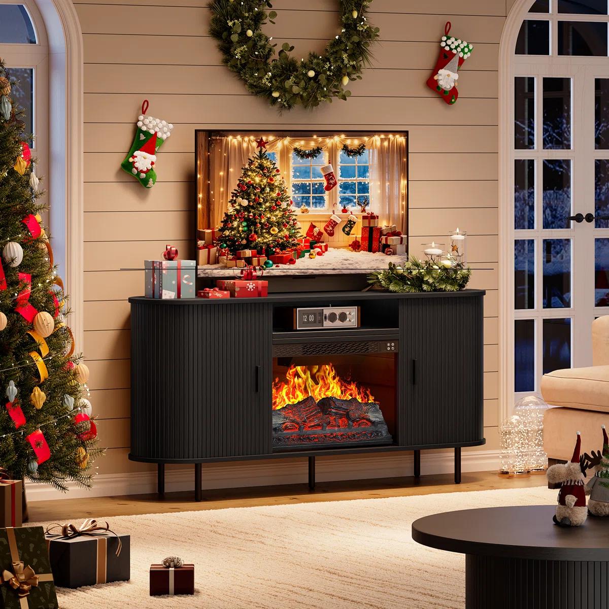 Modern Fireplace TV Stand for TVs up to 80” – NEW & ASSEMBLED!  9