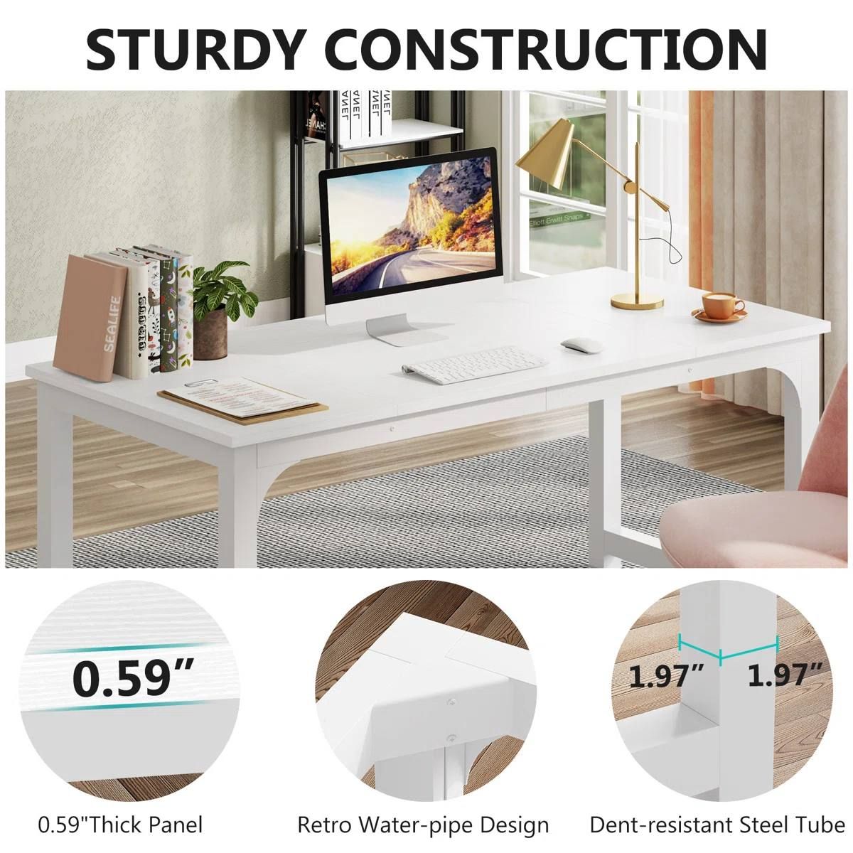 Waltman Modern White Desk | 62.99” Wide | XH-DESK0157-WF | Brand New (open box)  4
