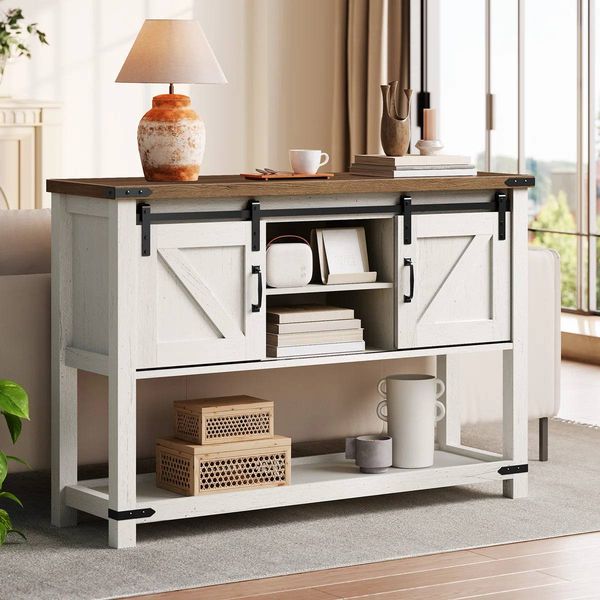 Ordonez 31.9” Console Table with Shelves – Oak & Antique White